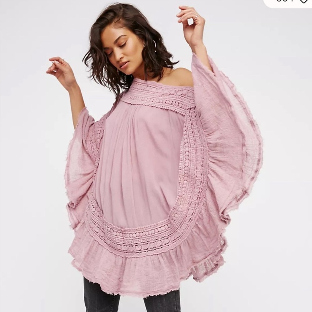 Free People Crochet Off-Shoulder Pink Top